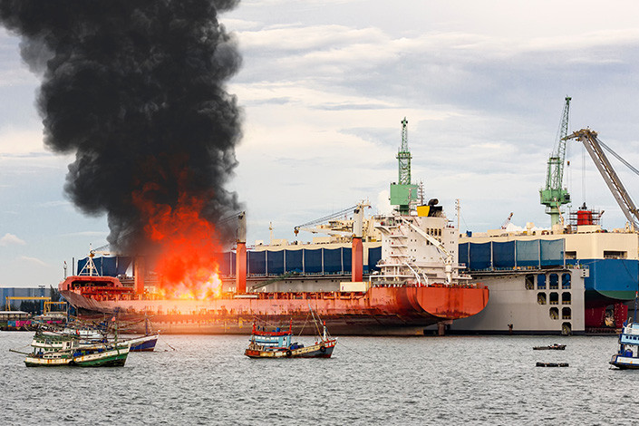 An industrial accident at a port.